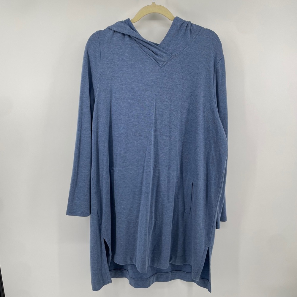 Pure Jill Tunic Hoodie Womens XL Blue Luxe Tencel Long Sleeve Pocket Pullover